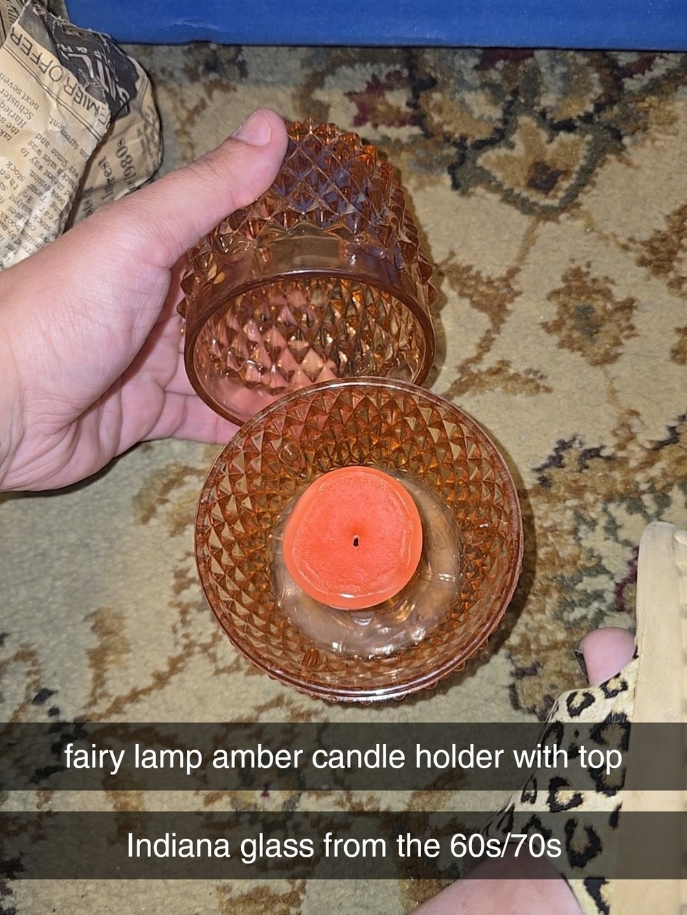 Amber Glass Candle Holder with Removable Top - Amber